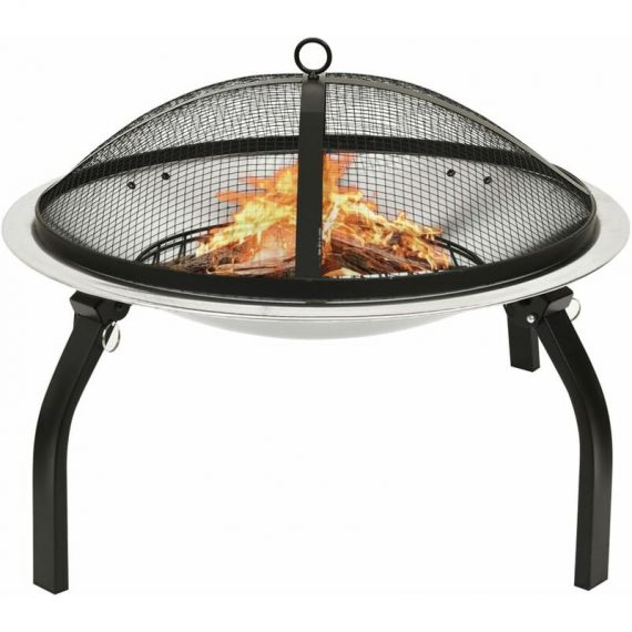 2-in-1 Fire Pit and bbq with Poker 56x56x49 cm Stainless Steel - Hommoo DDvidaXL313353_UK