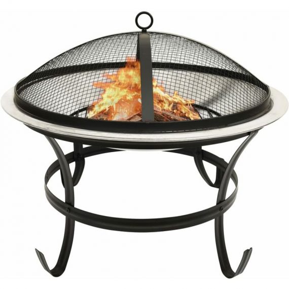 2-in-1 Fire Pit and bbq with Poker 56x56x49 cm Stainless Steel - Hommoo DDvidaXL313351_UK