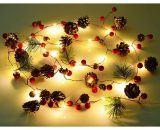 LITZEE 6.6ft Lighted Christmas Garland - 20 LED Red Berry Pine Cone Garland Battery Operated String Lights, Decorations for Christmas Tree Fireplace LIA01560 9381719179388
