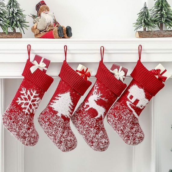 4 Pieces of Christmas Gift Bags, Large Christmas Socks, Fireplace Socks, Family Christmas Party Decorations, Tree Decorating Bags, Candy Bags RBD016117lc 9784267164538