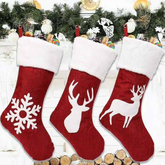3 Pieces Christmas Stocking Fir Tree Decoration Fireplace Santa Claus Reindeer Snowman Christmas Stockings Candy Cookies Christmas Stocking Gift Bag RBD016108lc 9784267164446