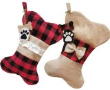2Pcs Christmas Stockings for Burlap Plaid Holiday Hanging Socks Fireplace Tree Christmas Decoration(Bones) PERGB011051 9784267150920