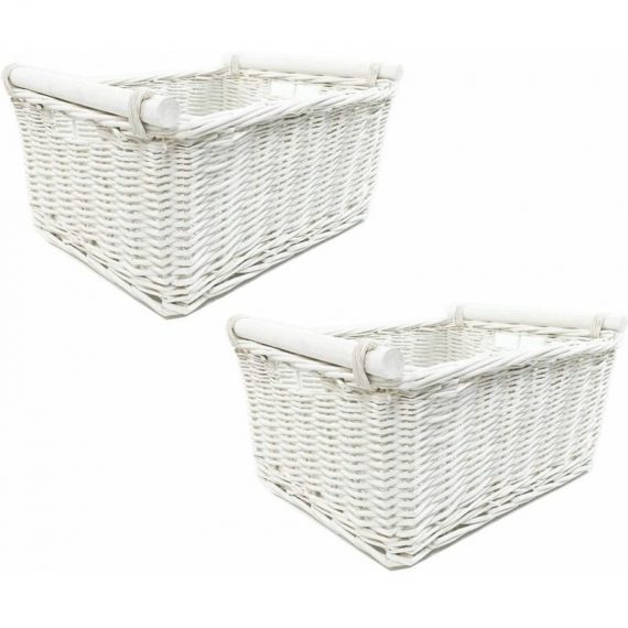 Set of 2 Kitchen Log Fireplace Wicker Storage Basket With Handles Xmas Empty Hamper Basket [White,Set of 2 Small 31x25x16cm] 117849567_634558983089097092-092 6083257133855