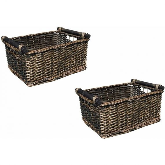 Set of 2 Kitchen Log Fireplace Wicker Storage Basket With Handles Xmas Empty Hamper Basket [Oak,Set of 2 Small 31x25x16cm] 117849567_634558983089097092-075 6083258492357