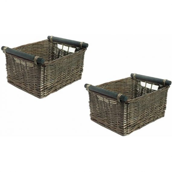 Set of 2 Kitchen Log Fireplace Wicker Storage Basket With Handles Xmas Empty Hamper Basket [Oak,Set of 2 Large 45x35x20cm] 117849567_634558983089097092-039 6083260652435