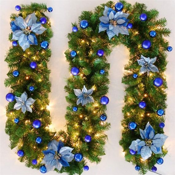 270cm Wreath Artificial Fir Bright Christmas Artificial Rattan Wreath with LED Lamp Decoration for Christmas Tree Door Staircase Fireplace (Blue) MMUK01155-JYX 9116323535899