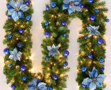 Christmas Garland, 2.7M Fireplaces Stairs Decorated Garlands LED Lights Ornament Christmas Wreath for Home Decoration (Blue) MMUK01144-JYX 9116323535783