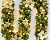 Christmas Garland, 2.7M Fireplaces Stairs Decorated Garlands LED Lights Ornament Christmas Wreath for Home Decoration (Gold) MMUK01143-JYX 9116323535776