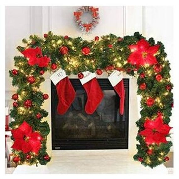 270 cm Artificial Christmas Garland Lights Christmas Tree Wreath Vine Decoration with LED, for Door Fireplace Stairs Party Indoor Decoration (1.8 m MMUK01141-JYX 9116323535752