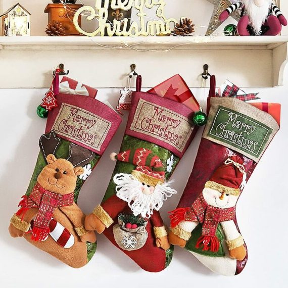 3 Pieces Christmas Stockings, 46CM Large Christmas Stockings 3D Snowflake Santa, Snowman, Reindeer Sock Gift Bag for Fireplace Christmas Tree Party MMUK03706-HHJ 9771353462166