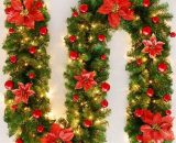 270cm Christmas Tree Garland, Artificial Christmas Tree Garland with LED Lights Decoration, for Christmas Tree Door Staircase Fireplace (Red) PYP-6407 7374735519544